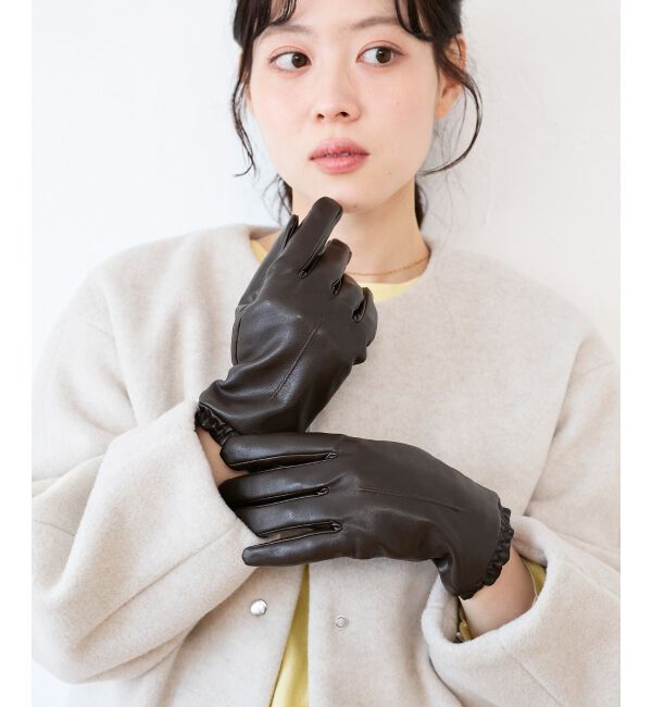  「ギャザーフェイクレザーグローブ」|手袋|