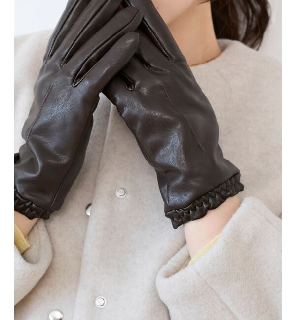  「ギャザーフェイクレザーグローブ」|手袋|