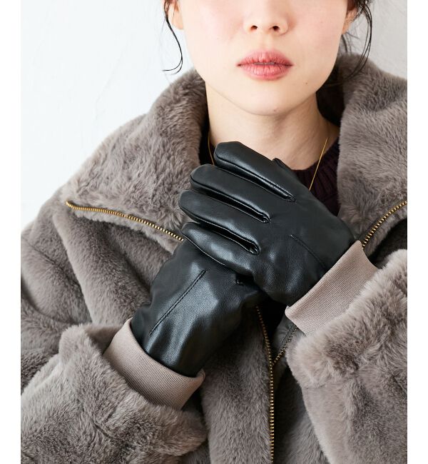 「ギャザーフェイクレザーグローブ」|手袋|