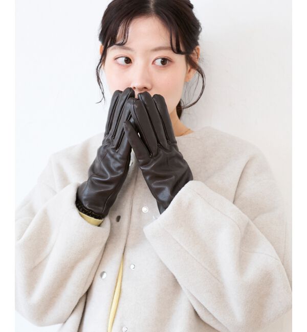  「ギャザーフェイクレザーグローブ」|手袋|