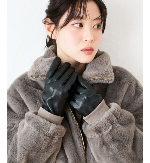  「ギャザーフェイクレザーグローブ」|手袋|