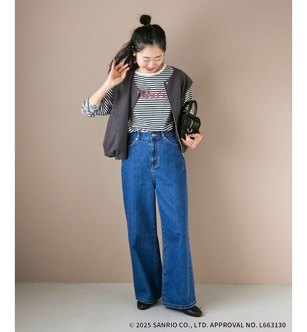  「【HELLO KITTY】Merci刺繍ボーダーロンT」|Tシャツ・カットソー|