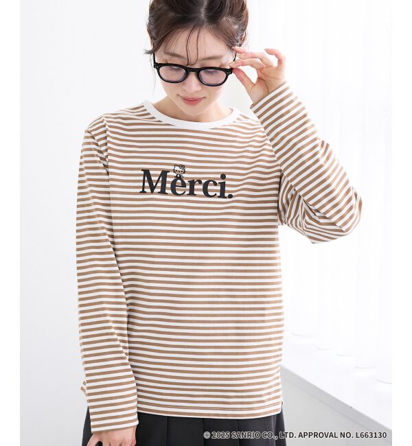  「【HELLO KITTY】Merci刺繍ボーダーロンT」|Tシャツ・カットソー|