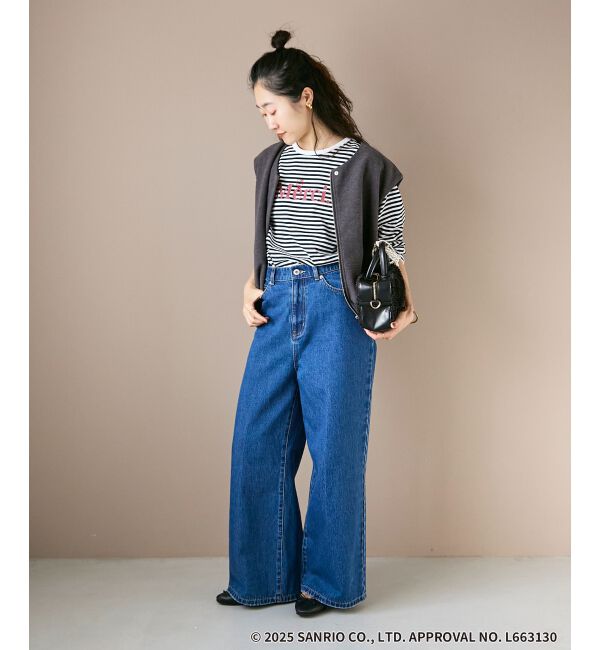  「【HELLO KITTY】Merci刺繍ボーダーロンT」|Tシャツ・カットソー|