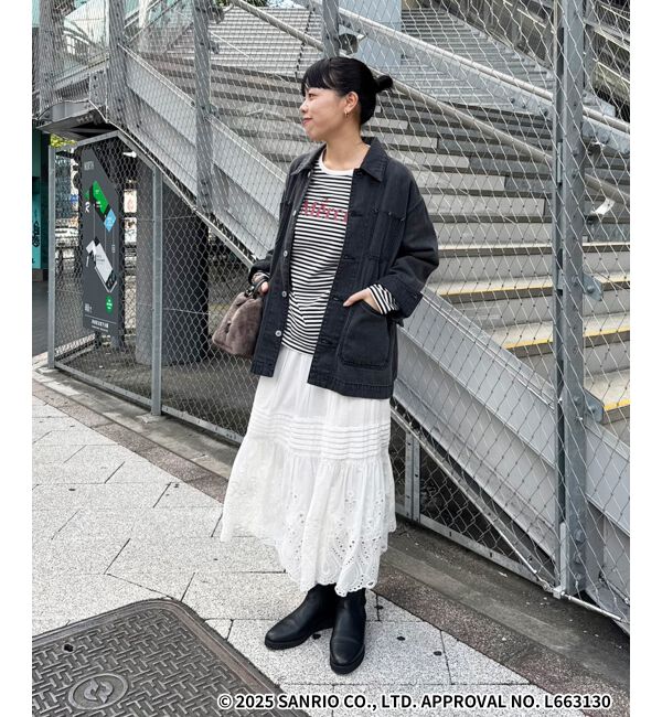  「【HELLO KITTY】Merci刺繍ボーダーロンT」|Tシャツ・カットソー|