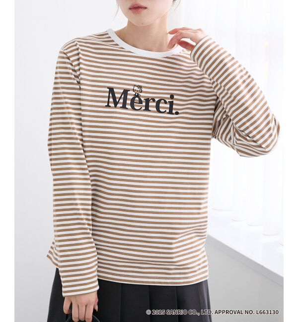  「【HELLO KITTY】Merci刺繍ボーダーロンT」|Tシャツ・カットソー|