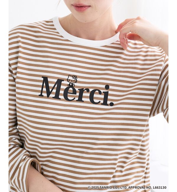  「【HELLO KITTY】Merci刺繍ボーダーロンT」|Tシャツ・カットソー|