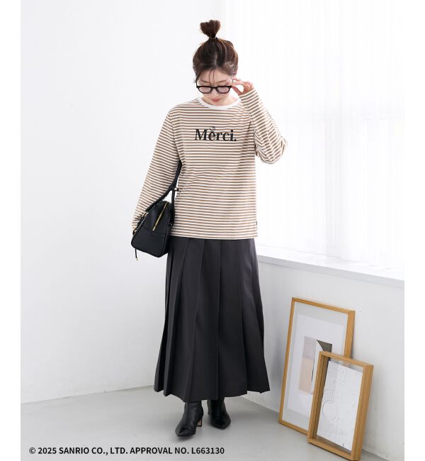  「【HELLO KITTY】Merci刺繍ボーダーロンT」|Tシャツ・カットソー|