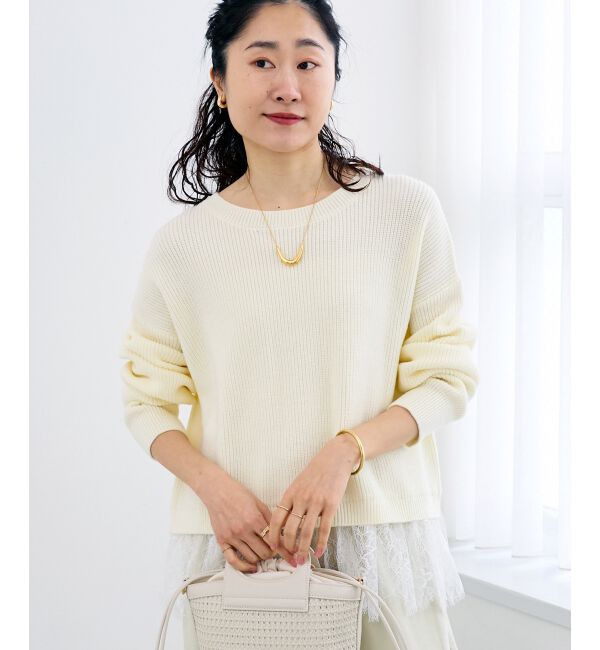  「裾レース畦編みニットプルオーバー」|ニット・セーター|