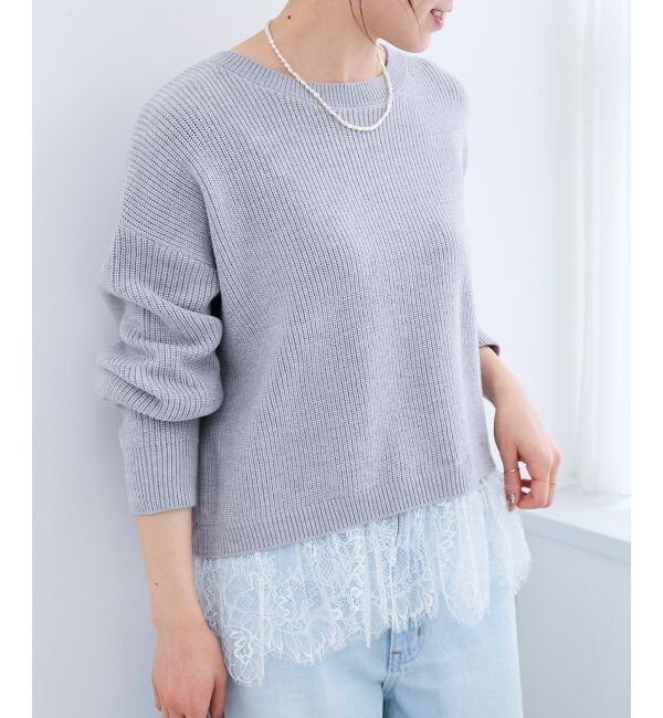  「裾レース畦編みニットプルオーバー」|ニット・セーター|