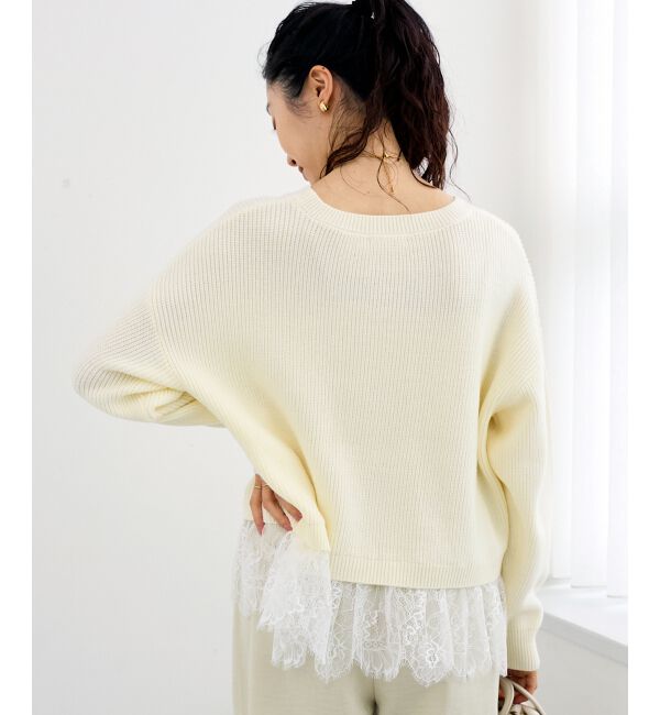  「裾レース畦編みニットプルオーバー」|ニット・セーター|