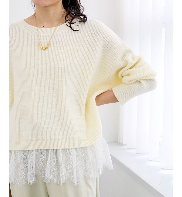  「裾レース畦編みニットプルオーバー」|ニット・セーター|
