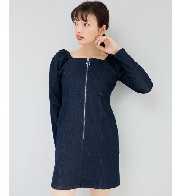 MAJESTICLEGON「フロントジップデニムミニワンピース」|ワンピース|ネイビー