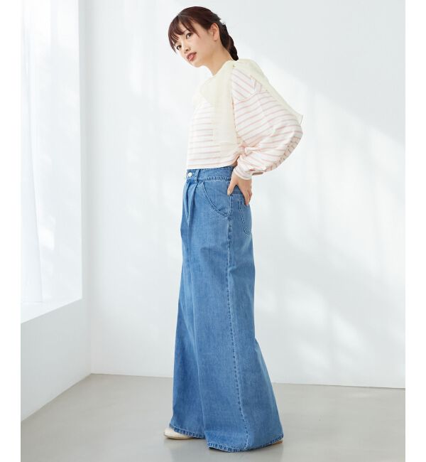 MAJESTICLEGON「ボーダー肩リボントップス」|Tシャツ・カットソー|