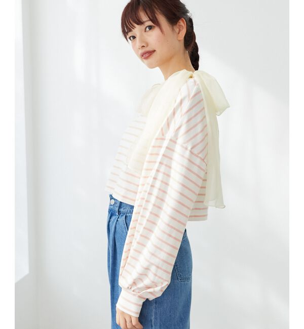 MAJESTICLEGON「ボーダー肩リボントップス」|Tシャツ・カットソー|