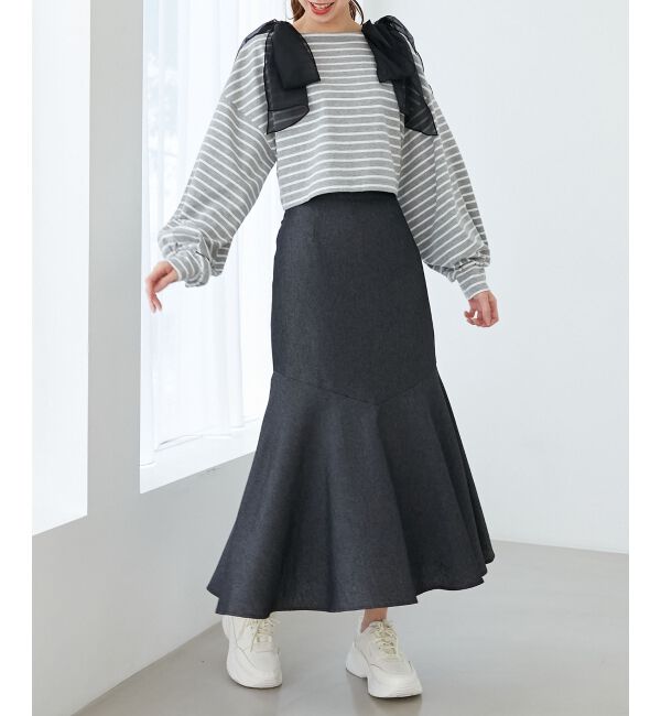 MAJESTICLEGON「ボーダー肩リボントップス」|Tシャツ・カットソー|