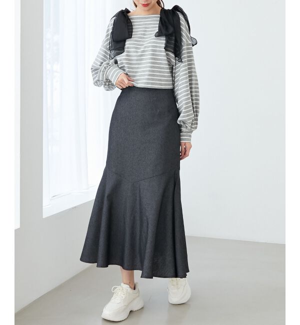 MAJESTICLEGON「ボーダー肩リボントップス」|Tシャツ・カットソー|