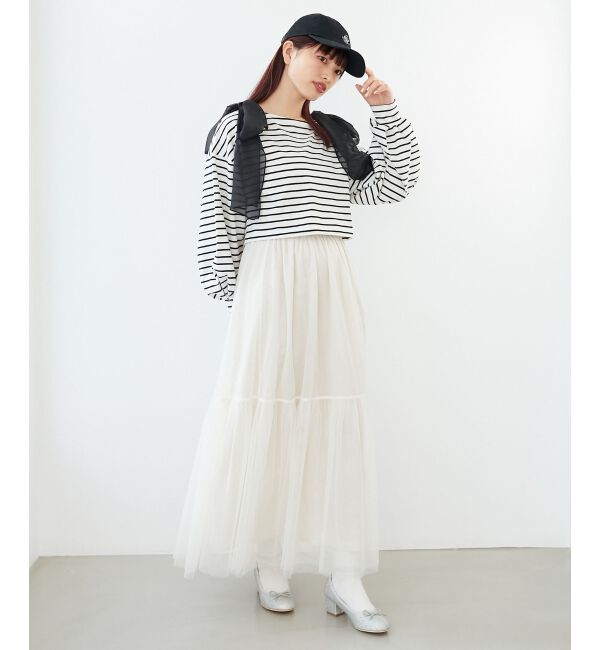 MAJESTICLEGON「ボーダー肩リボントップス」|Tシャツ・カットソー|