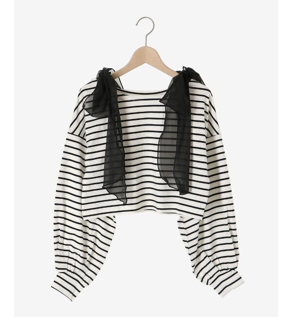 MAJESTICLEGON「ボーダー肩リボントップス」|Tシャツ・カットソー|