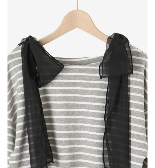 MAJESTICLEGON「ボーダー肩リボントップス」|Tシャツ・カットソー|
