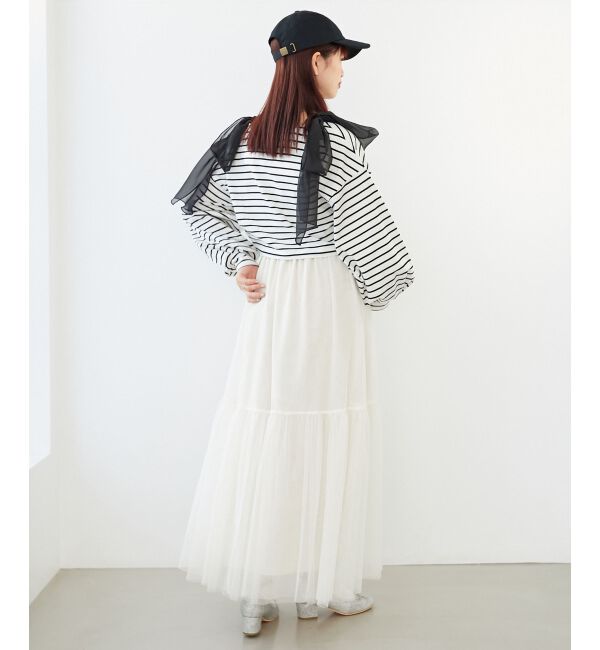 MAJESTICLEGON「ボーダー肩リボントップス」|Tシャツ・カットソー|