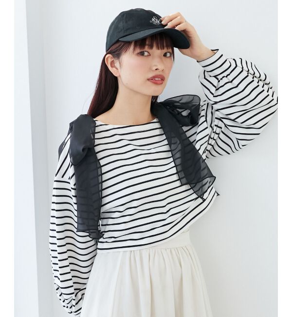 MAJESTICLEGON「ボーダー肩リボントップス」|Tシャツ・カットソー|