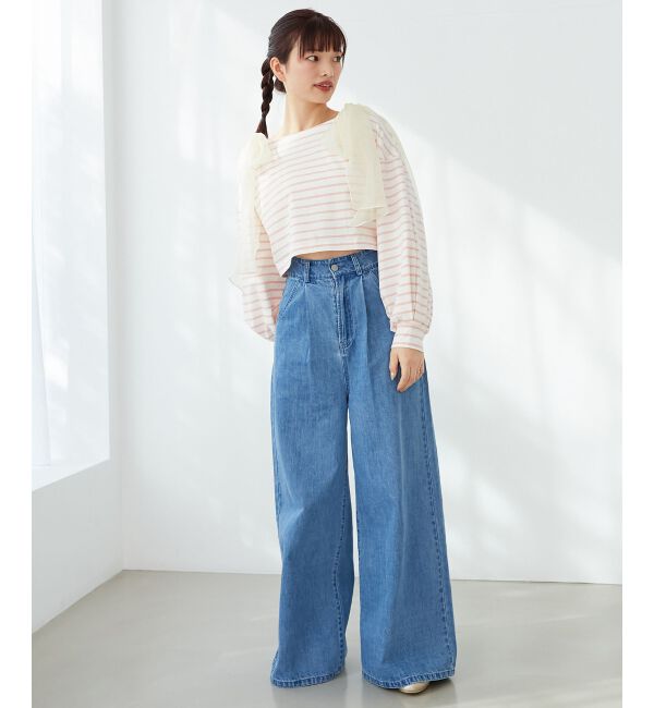 MAJESTICLEGON「ボーダー肩リボントップス」|Tシャツ・カットソー|