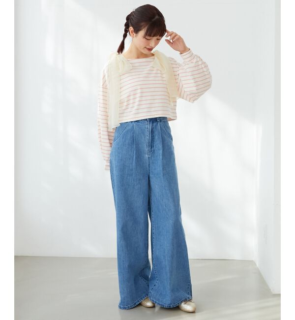 MAJESTICLEGON「ボーダー肩リボントップス」|Tシャツ・カットソー|