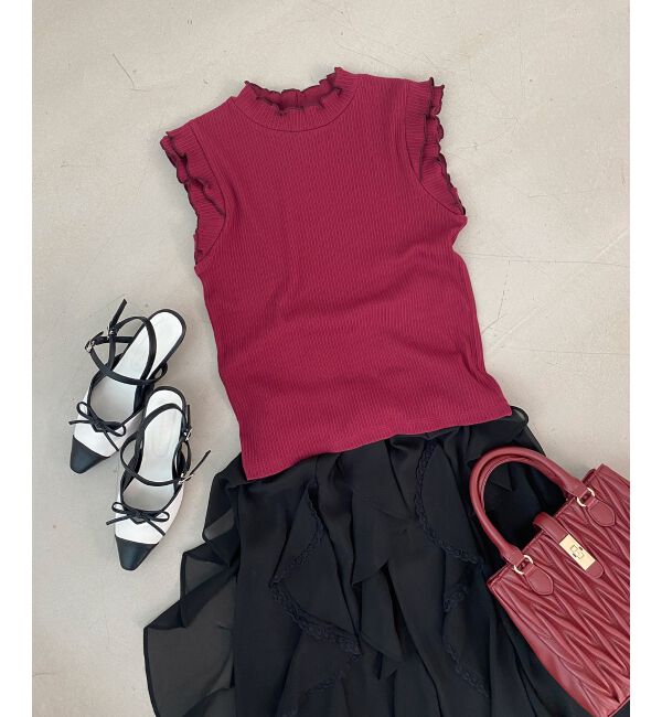  「ノースリフリルメロウリブトップス」|Tシャツ・カットソー|