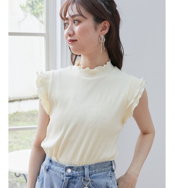  「ノースリフリルメロウリブトップス」|Tシャツ・カットソー|イエロー