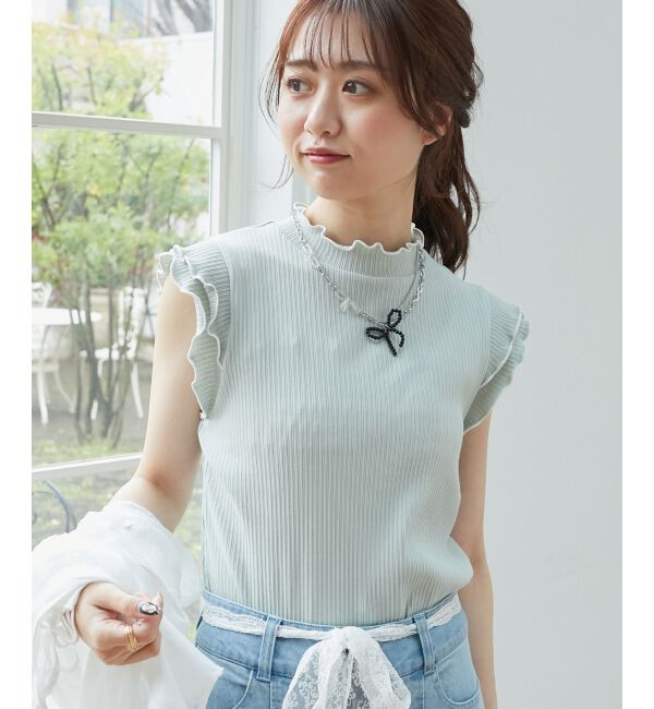  「ノースリフリルメロウリブトップス」|Tシャツ・カットソー|Ｌ／グリーン