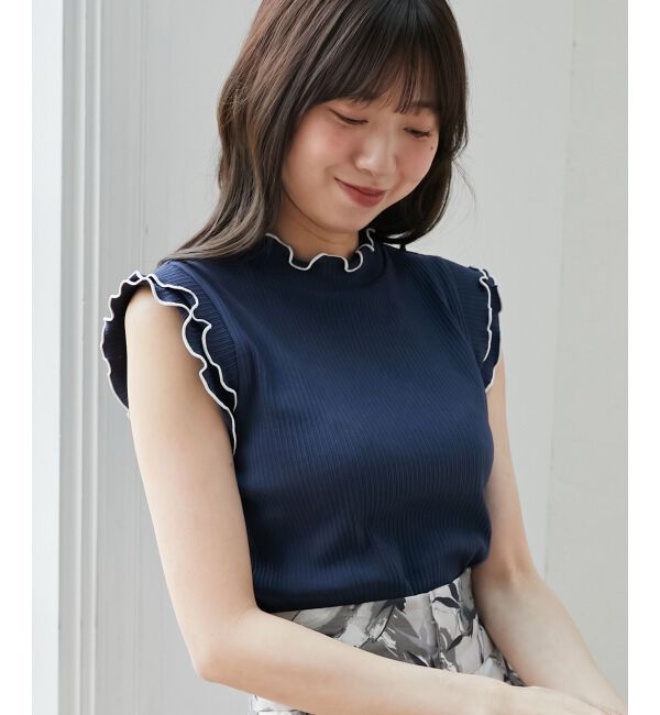  「ノースリフリルメロウリブトップス」|Tシャツ・カットソー|ネイビー