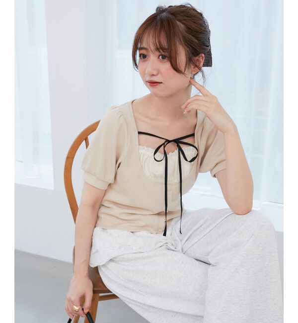  「ギャザードッキングカットトップス」|Tシャツ・カットソー|アイボリー