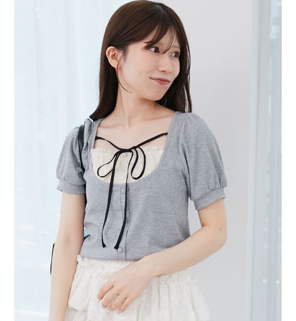  「ギャザードッキングカットトップス」|Tシャツ・カットソー|