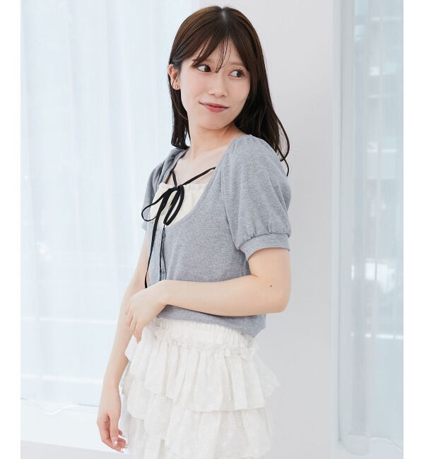  「ギャザードッキングカットトップス」|Tシャツ・カットソー|