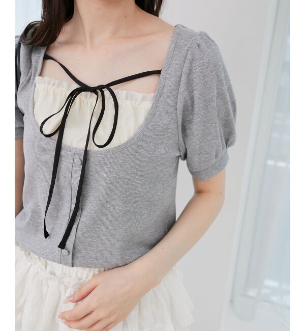  「ギャザードッキングカットトップス」|Tシャツ・カットソー|