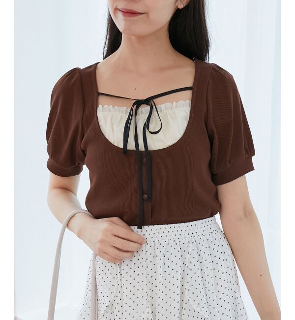  「ギャザードッキングカットトップス」|Tシャツ・カットソー|