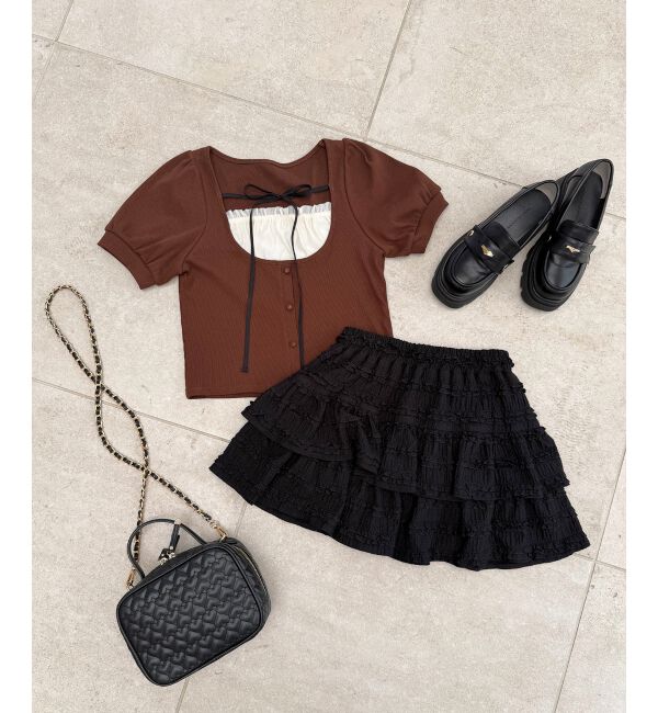  「ギャザードッキングカットトップス」|Tシャツ・カットソー|