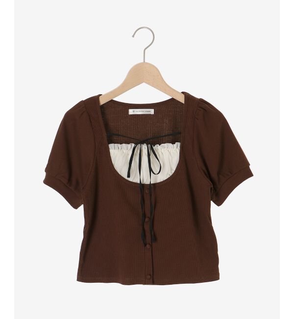  「ギャザードッキングカットトップス」|Tシャツ・カットソー|