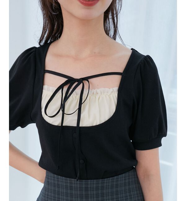  「ギャザードッキングカットトップス」|Tシャツ・カットソー|