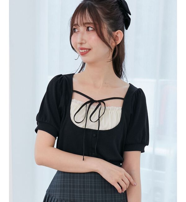  「ギャザードッキングカットトップス」|Tシャツ・カットソー|ブラック