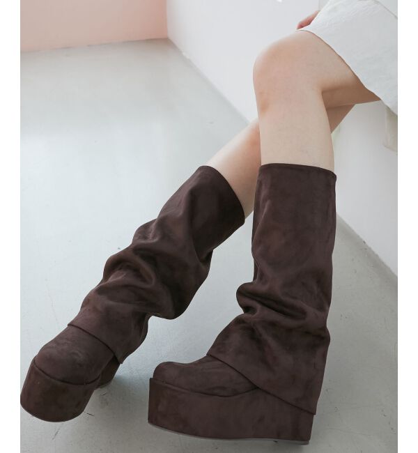  「ブーツカバーセット厚底ブーツ」|ショートブーツ|ブラウン