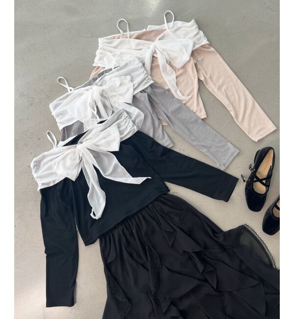  「オフショルリボントップス」|Tシャツ・カットソー|