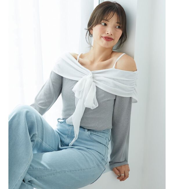  「オフショルリボントップス」|Tシャツ・カットソー|