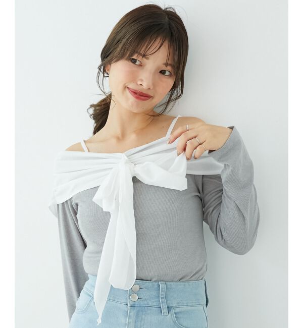  「オフショルリボントップス」|Tシャツ・カットソー|