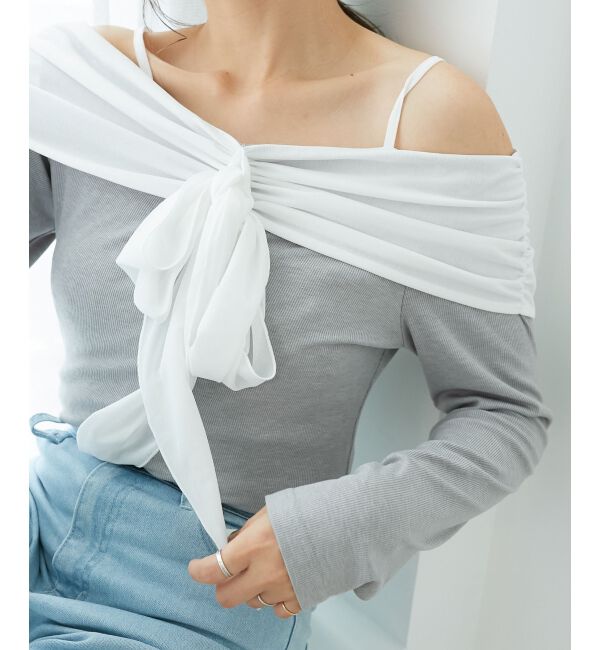  「オフショルリボントップス」|Tシャツ・カットソー|