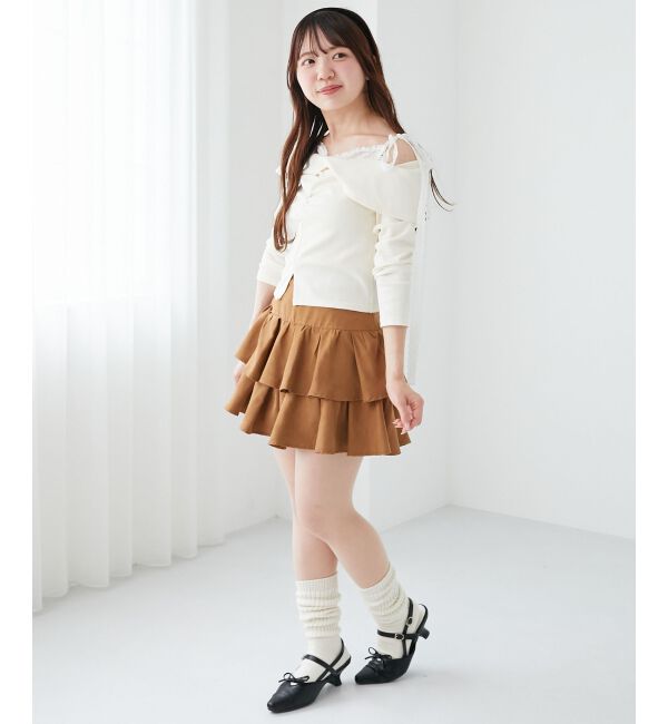  「肩リボンレースドッキングトップス」|Tシャツ・カットソー|