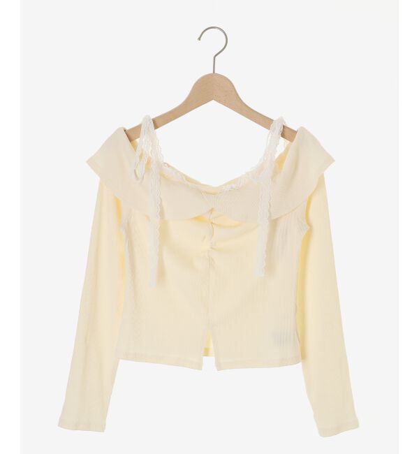  「肩リボンレースドッキングトップス」|Tシャツ・カットソー|