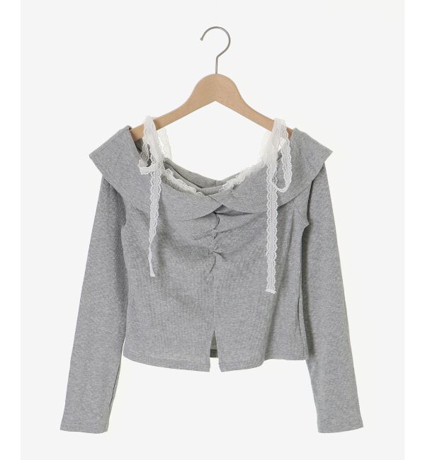  「肩リボンレースドッキングトップス」|Tシャツ・カットソー|