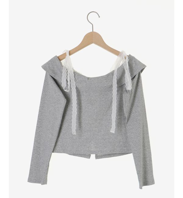  「肩リボンレースドッキングトップス」|Tシャツ・カットソー|